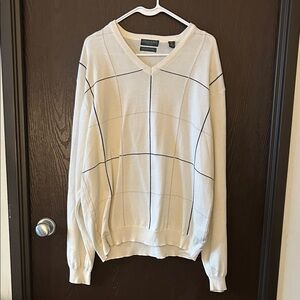Lyle&Scott Men Lightweight XL  Windowpane V Neck Cotton Pullover Sweater.